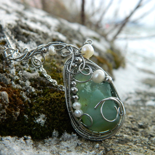"River glass" náhrdelník s perlami — foto 3