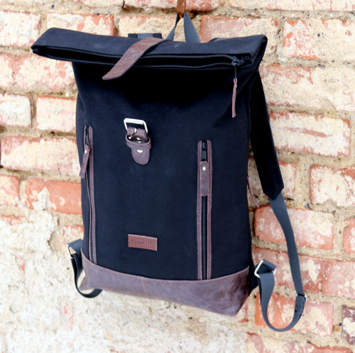 Canvas and leather backpack N. 3, Roll top — foto 3