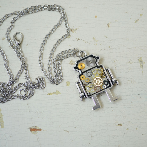 Steampunkový náhrdelník - ROBOT, čirý — foto 2
