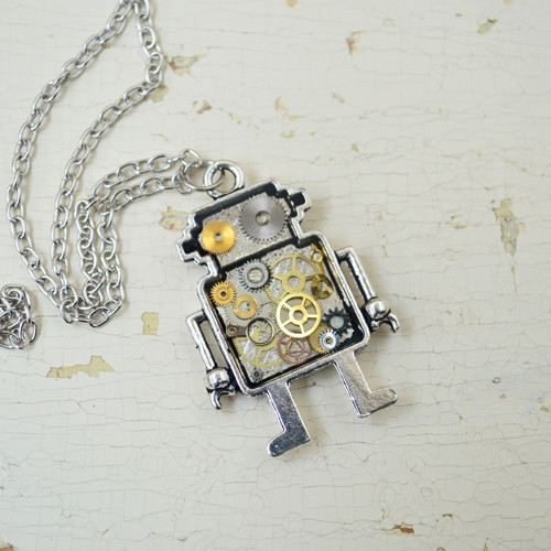 Steampunkový náhrdelník - ROBOT, čirý — foto 3