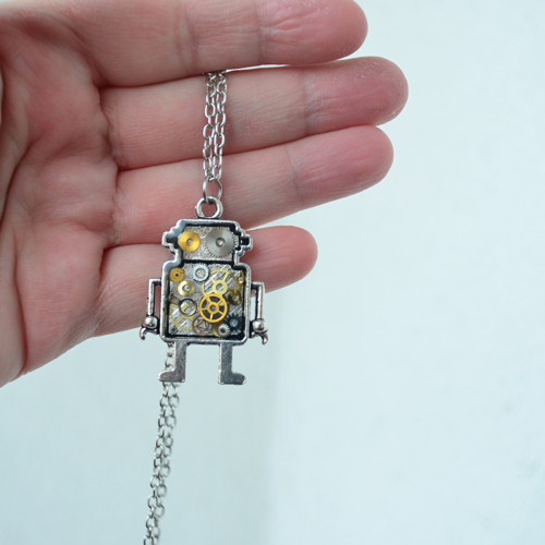 Steampunkový náhrdelník - ROBOT, čirý — foto 4