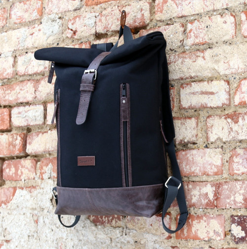 Canvas and leather backpack N. 3, Roll top — foto 6