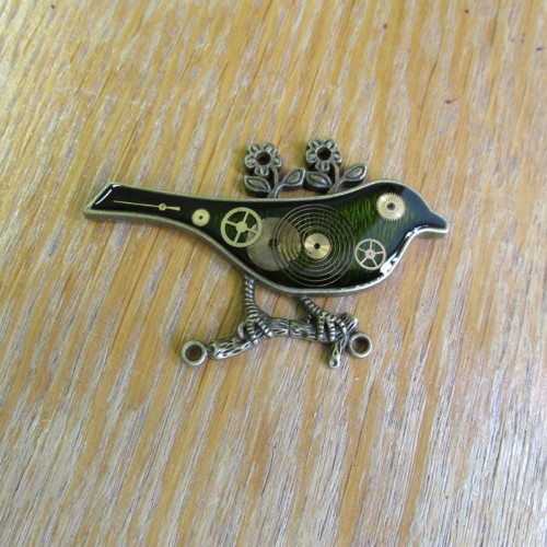 STEAMPUNKOVÝ PTÁČEK zelený - brož — foto 4