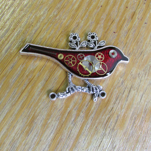STEAMPUNKOVÝ PTÁČEK zelený - brož — foto 6
