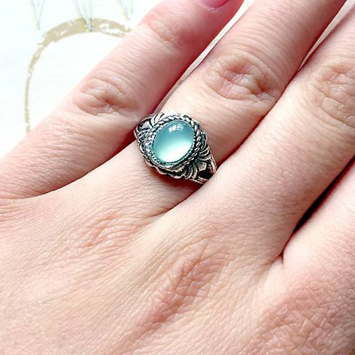 Vintage prsten s aqua chalcedonem #2009 — foto 2