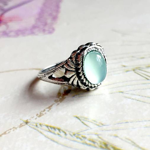 Vintage prsten s aqua chalcedonem #2009 — foto 3