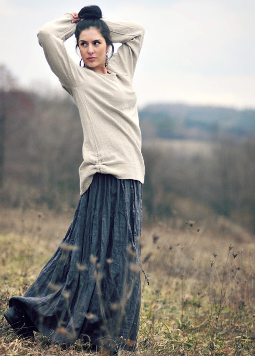 Maxi sukně lněná tmavě šedá — foto 3