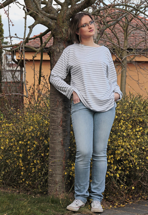 Šedobílé maxitriko - dlouhý rukáv — foto 2