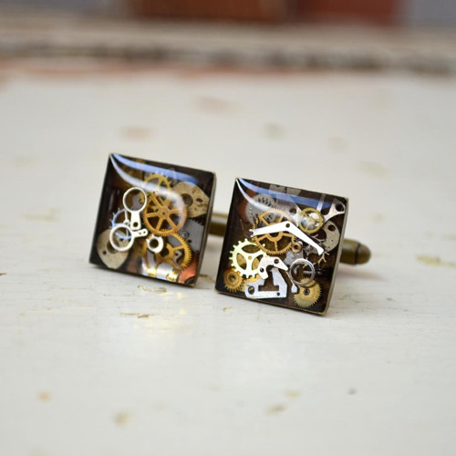 Manžetové knoflíčky, steampunk, hranaté, čiré — foto 2