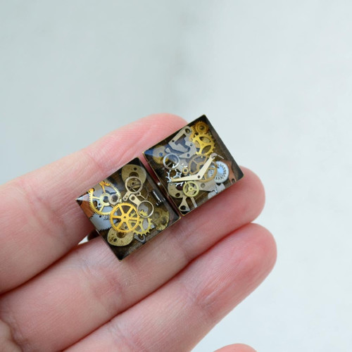 Manžetové knoflíčky, steampunk, hranaté, čiré — foto 3