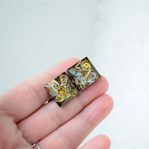 Manžetové knoflíčky, steampunk, hranaté, čiré — foto 4