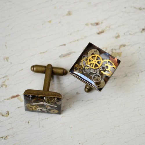 Manžetové knoflíčky, steampunk, hranaté, čiré — foto 5