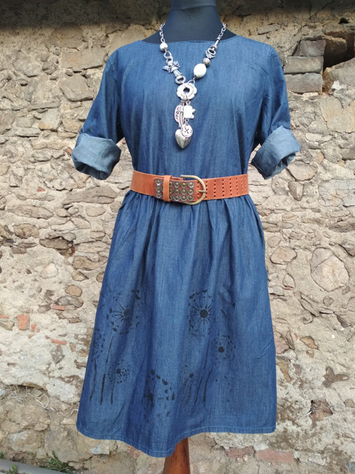 Denim šatky - pampelišky vel. 48 — foto 6