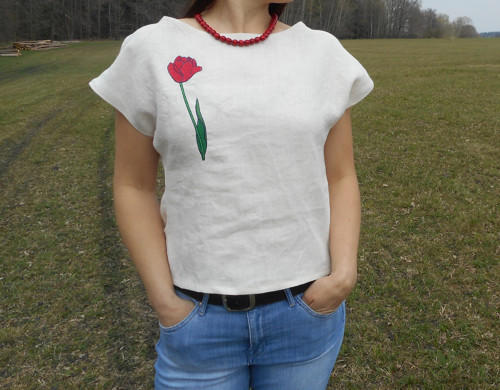 Lněná halenka Tulipán - bílá — foto 5