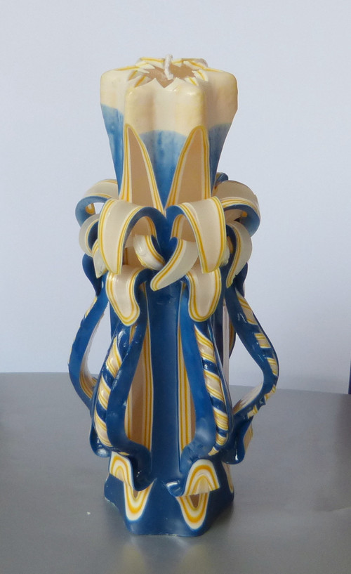 Řezaná svíčka - modro-žlutá — foto 2