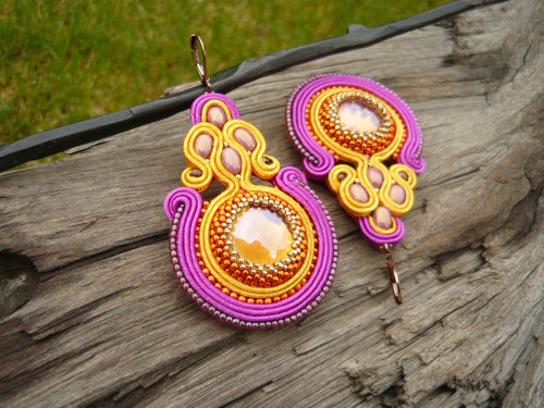 Soutache náušnice Oranges & Fuchsia — foto 2