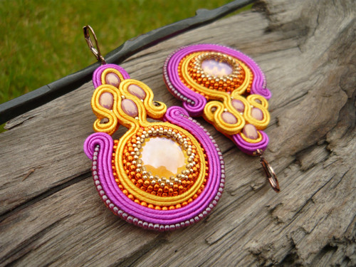 Soutache náušnice Oranges & Fuchsia — foto 3