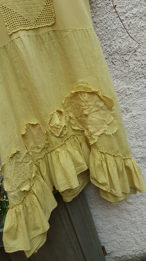 Limetkové boho-vintage šaty, len a úplet — foto 3