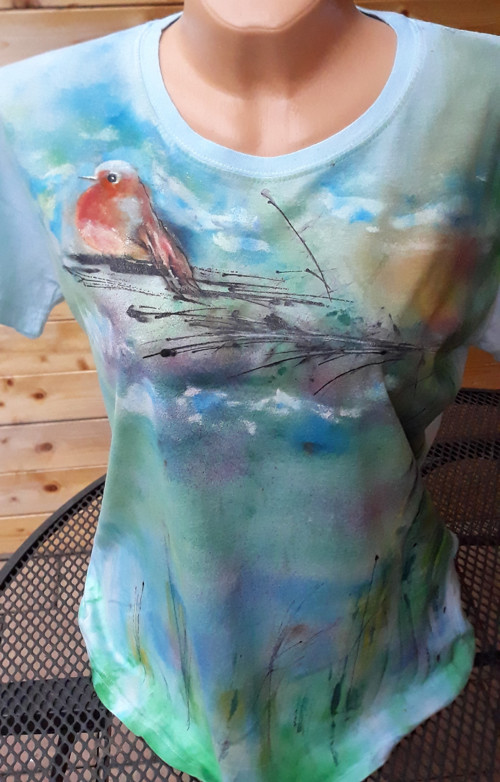 Robin,červenka,pěvec-malované tričko L — foto 4