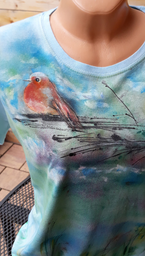 Robin,červenka,pěvec-malované tričko L — foto 3