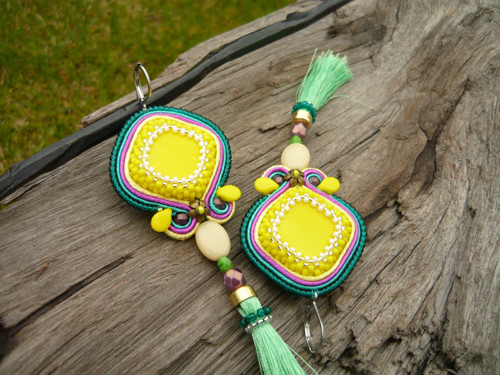 Soutache náušnice Summer Lemonade — foto 3
