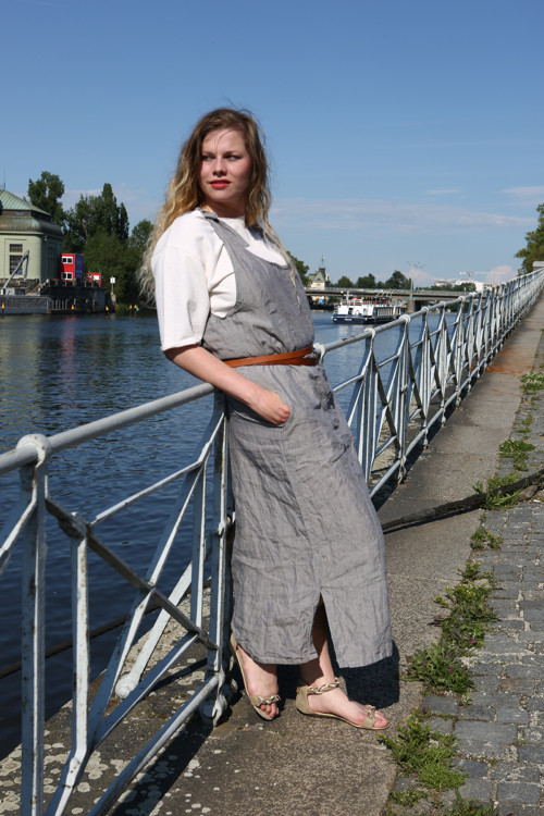 Lněná šatová sukně šedá — foto 2