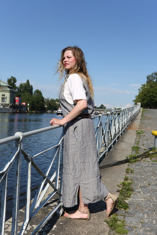 Lněná šatová sukně šedá — foto 4