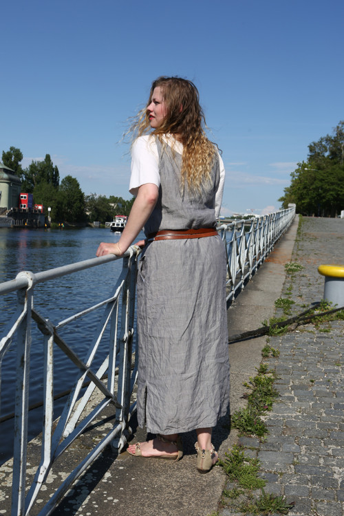 Lněná šatová sukně šedá — foto 3
