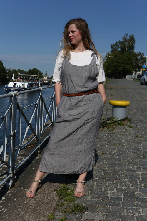 Lněná šatová sukně šedá — foto 5