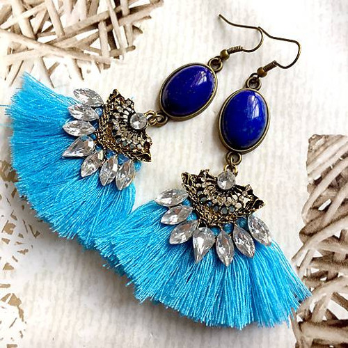 Náušnice lapis lazuli se střapcemi — foto 5