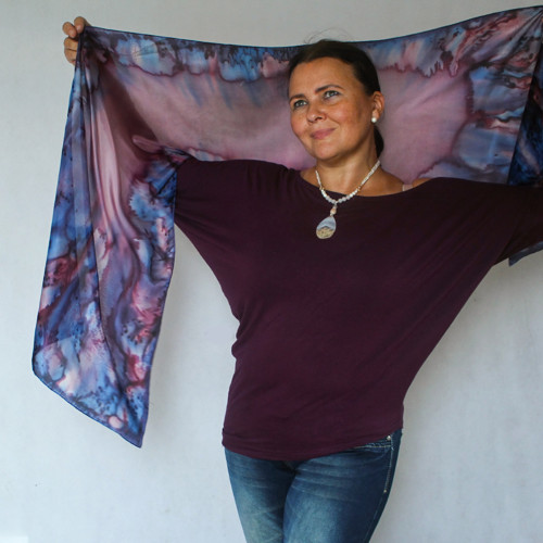 Hedvábný šál - Modrá a bordó — foto 3