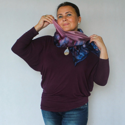 Hedvábný šál - Modrá a bordó — foto 5