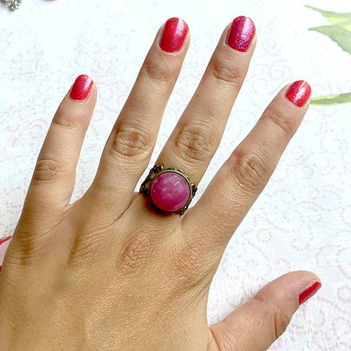 Prsten s malinovým jadeitem bronz — foto 5
