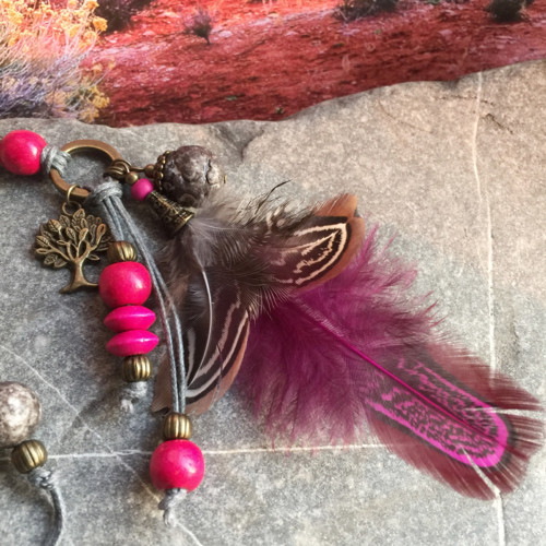 Boho korálky s růžovým pírkem — foto 2
