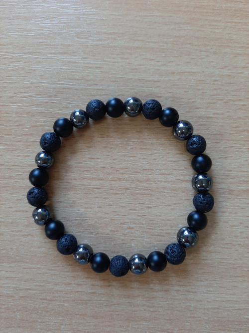 Pánský náramek černá láva, onyx, hematit — foto 5
