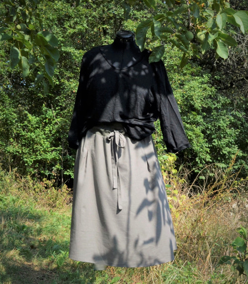 Khaki sukýnka / midi (len s viskózou) — foto 2