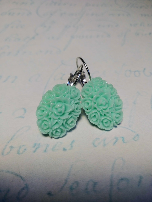 Náušnice - Kytice v oválku - mint — foto 2