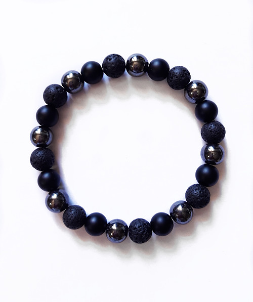 Dámský náramek černá láva, onyx, hematit — foto 2