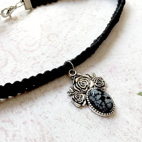 Náhrdelník - choker s obsidianem — foto 2