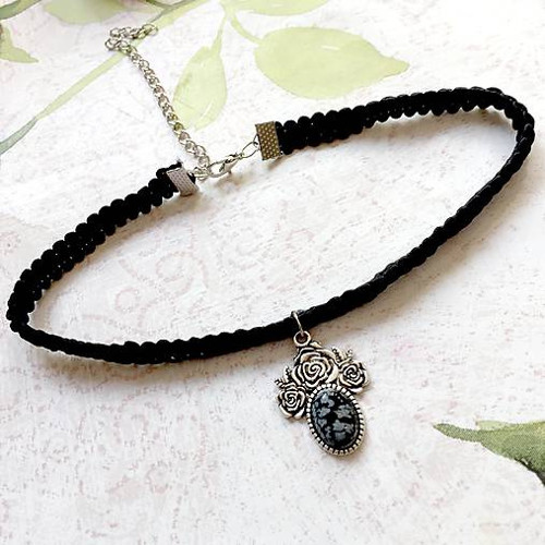 Náhrdelník - choker s obsidianem — foto 5