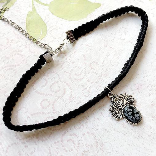 Náhrdelník - choker s obsidianem — foto 4