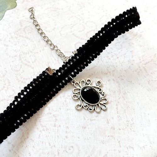 Náhrdelník - choker s černým achátem — foto 3