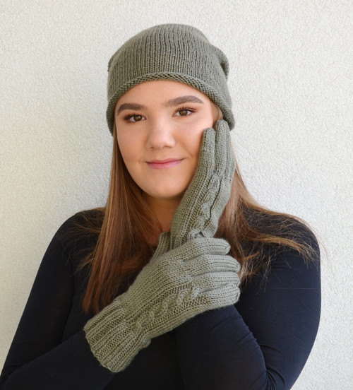 Pletené rukavice, khaki — foto 3
