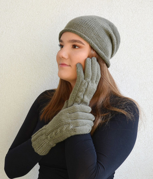 Pletené rukavice, khaki — foto 4