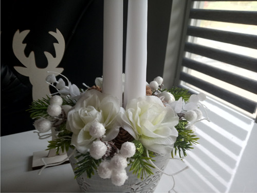 Adventní svícen bílo-zelený — foto 2