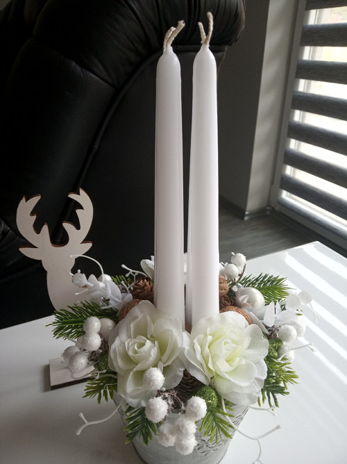 Adventní svícen bílo-zelený — foto 4