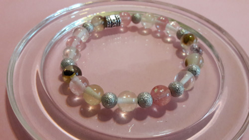 CHERRY QUARTZ náramek (L) + náuš. + přív. OCEL — foto 3