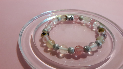 CHERRY QUARTZ náramek (L) + náuš. + přív. OCEL — foto 4