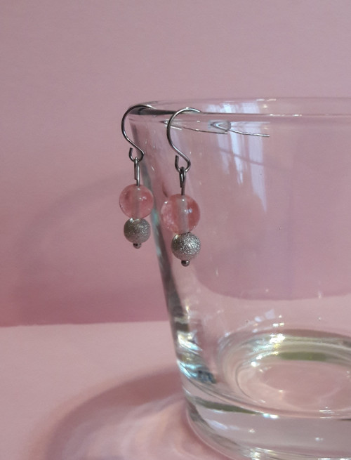 CHERRY QUARTZ náramek (L) + náuš. + přív. OCEL — foto 6