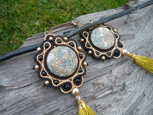 Soutache náušnice Luxury Black Gold Chocolate — foto 3